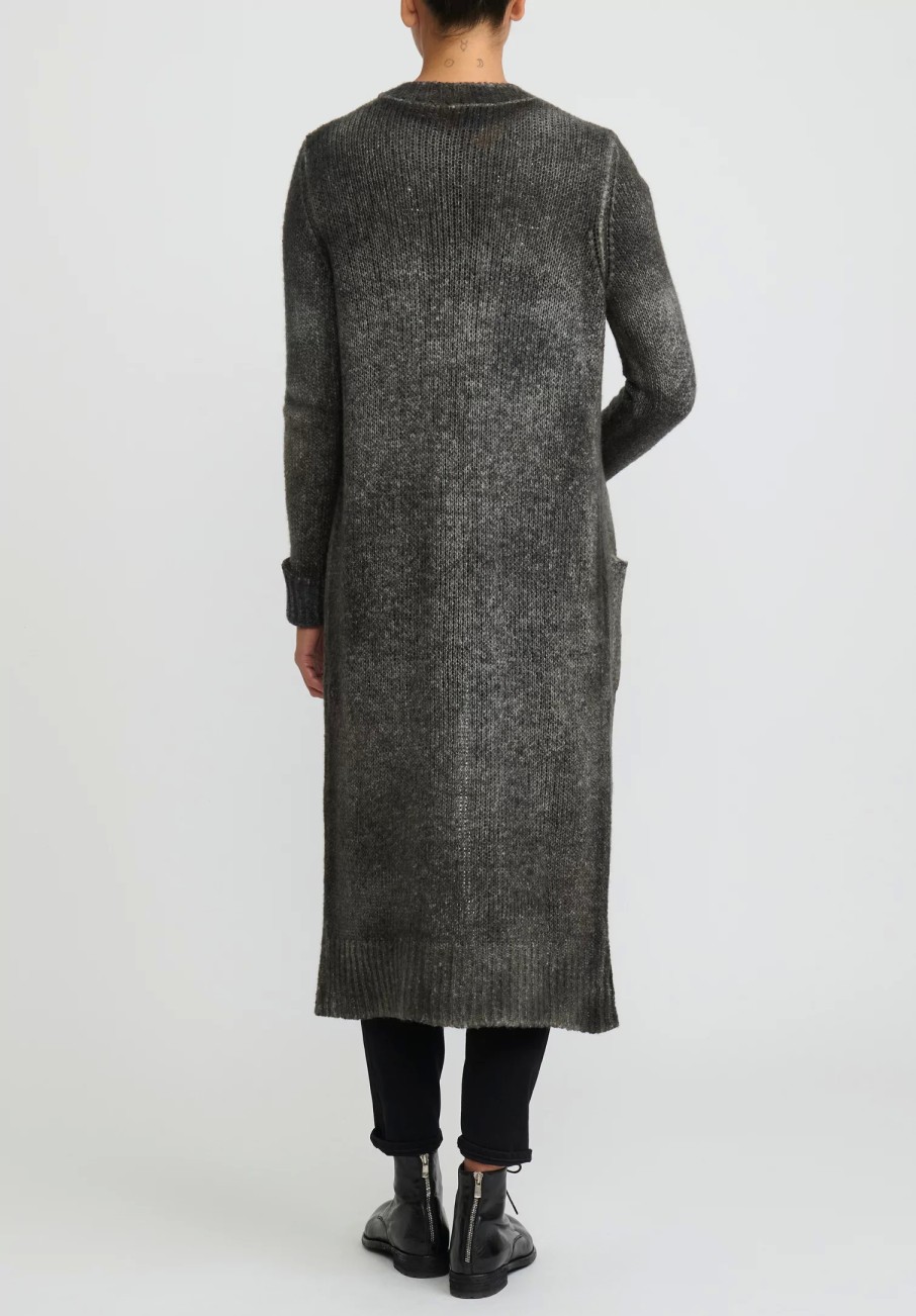 Avant Toi Knitwear | Hand-Painted Cashmere & Wool Long Cardigan In Nero Mushroom Grey