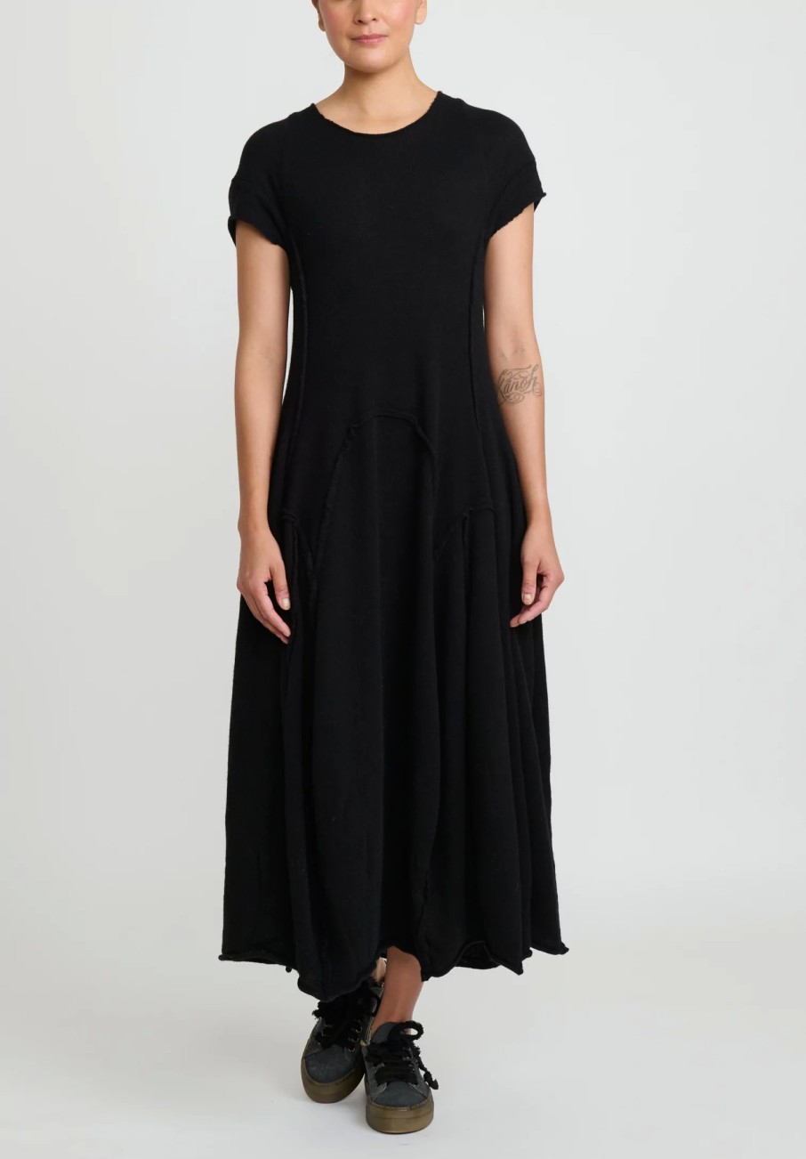 Rundholz Dresses | Cashmere Short Sleeve Tulip Dress In Black