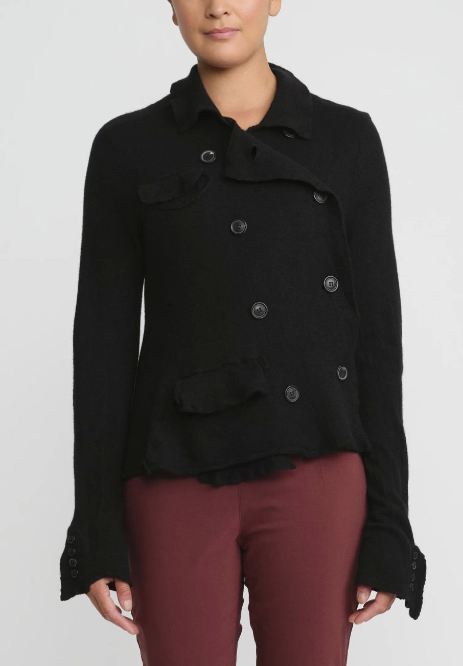 Rundholz Jackets | Cashmere Cropped Asymmetric Knit Jacket In Black