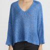 Avant Toi Knitwear | Hand-Painted Cashmere And Silk Loose Knit V-Neck Sweater In Genziana Blue