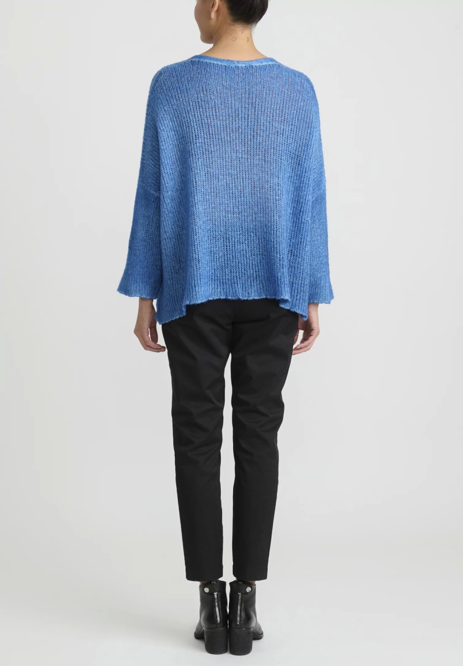 Avant Toi Knitwear | Hand-Painted Cashmere And Silk Loose Knit V-Neck Sweater In Genziana Blue