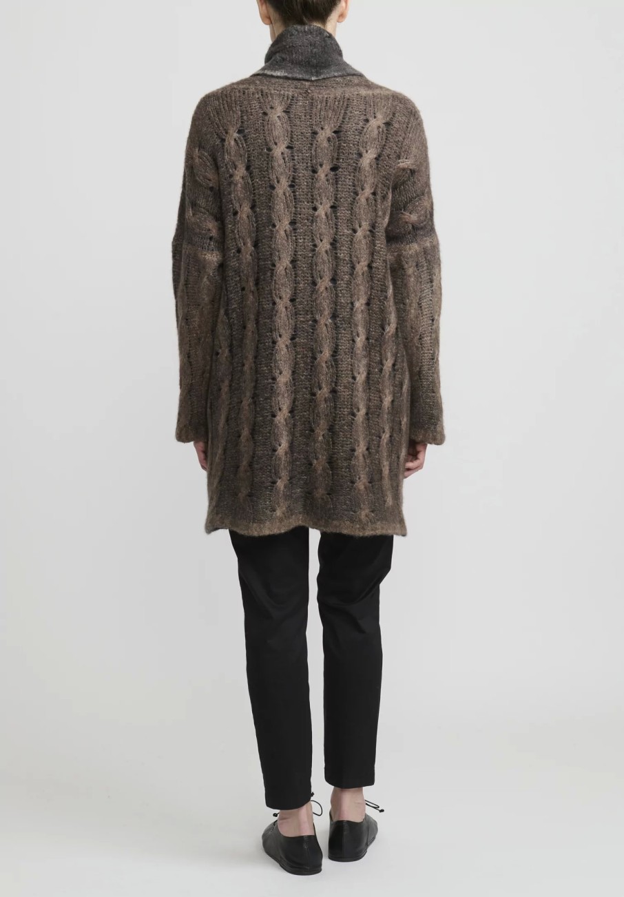 f Cashmere Knitwear | Hand-Painted Cable Knit Cardigan In Nero Brown