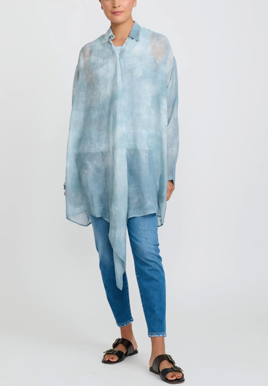 Giorgio Brato Tops | Hand Dyed Silk Semi-Sheer Overshirt In Powder Blue