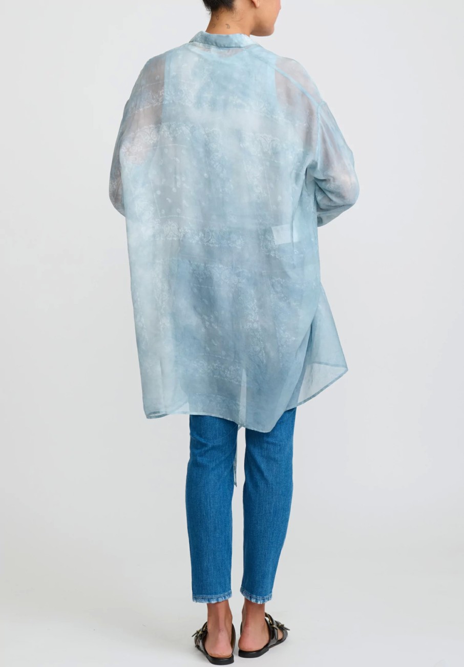 Giorgio Brato Tops | Hand Dyed Silk Semi-Sheer Overshirt In Powder Blue