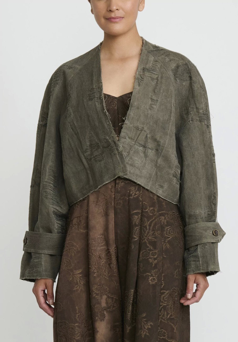 Uma Wang Jackets | Cotton Linen Distressed Kady Jacket In Metamorphosis Grey