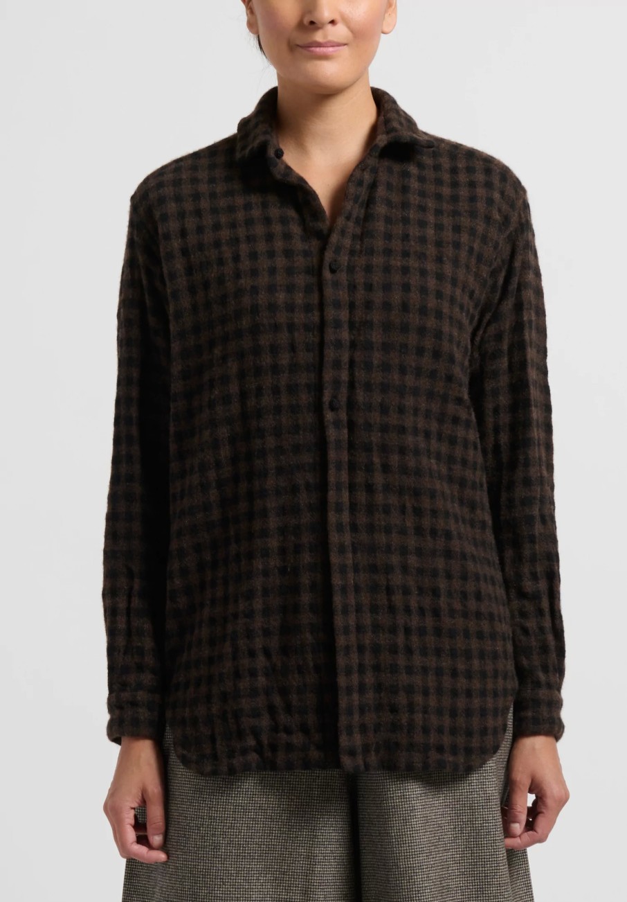 Daniela Gregis Shirts & Blouses | Cashmere Checkered ''Uomo'' Shirt In Marrone Brown/Black