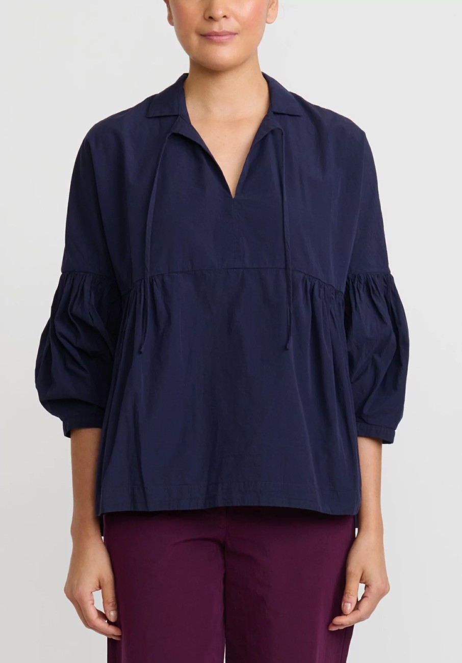 Casey Casey Shirts & Blouses | Paper Cotton ''Camelia'' Top In Ink Blue