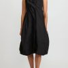 Rundholz Dip Dresses | Cotton Ruched Neck, Button Front Tulip Dress In Black