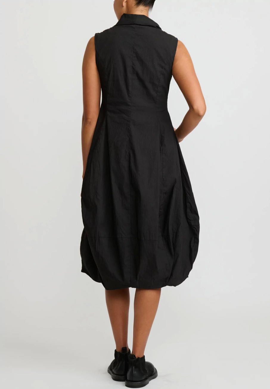 Rundholz Dip Dresses | Cotton Ruched Neck, Button Front Tulip Dress In Black