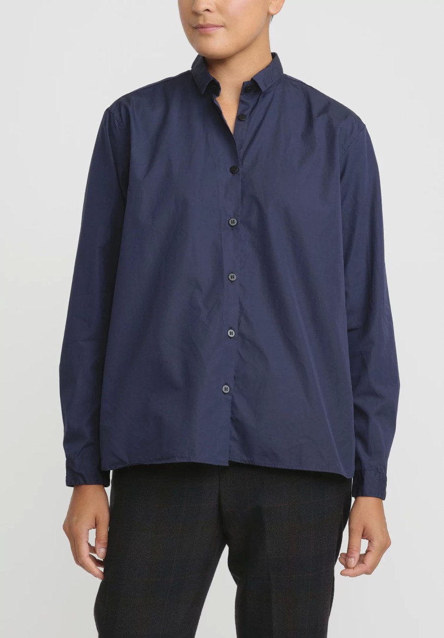 Bergfabel Shirts & Blouses | Cotton Loose Tyrol Shirt In Marine Blue