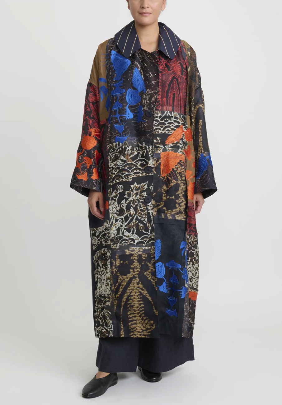 Biyan Decorative Coats | Embroidered Organza Patchwork ''Heyer'' Coat In Blue Multicolor