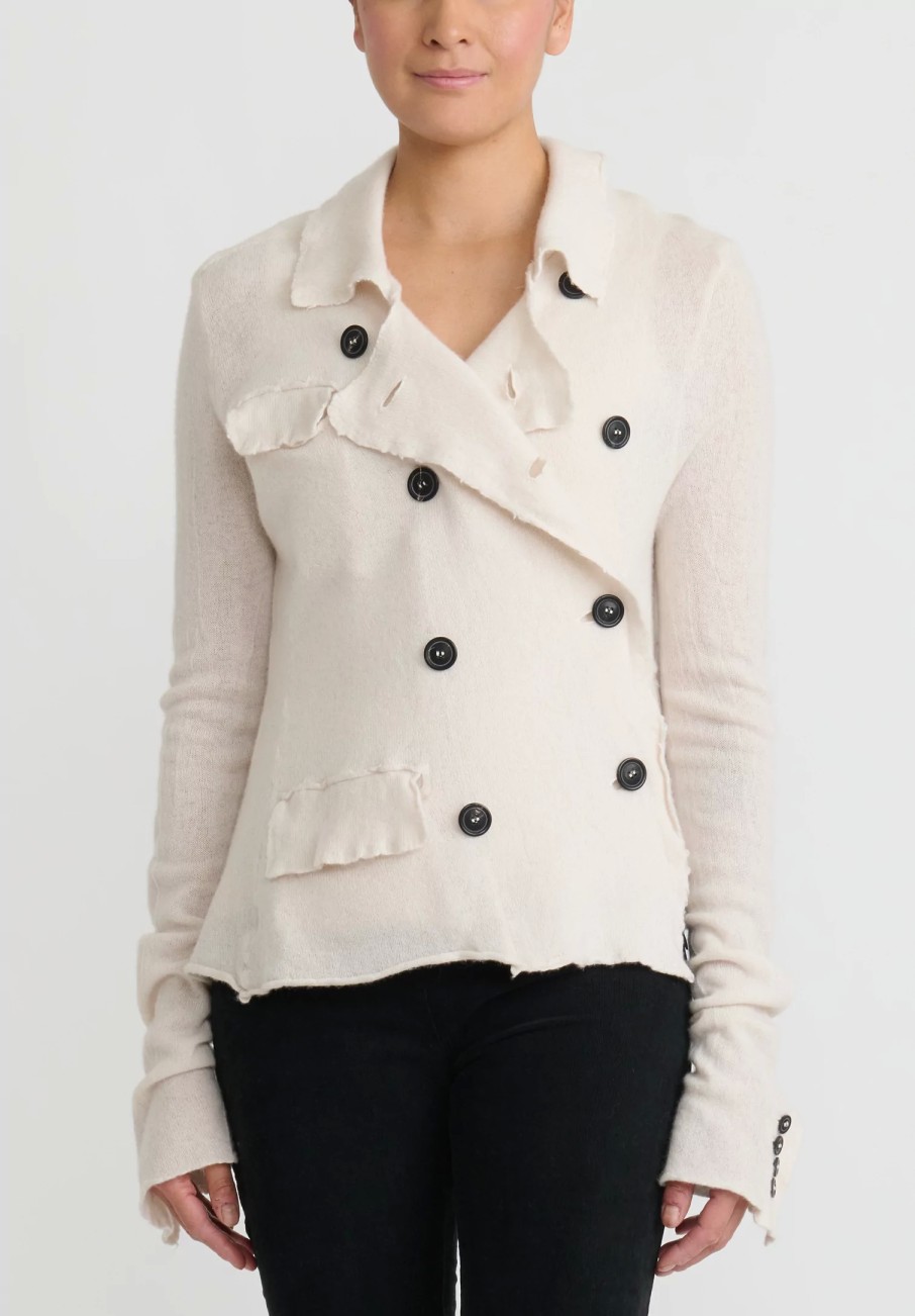 Rundholz Jackets | Cashmere Cropped Asymmetrical Knit Jacket In Ivory White