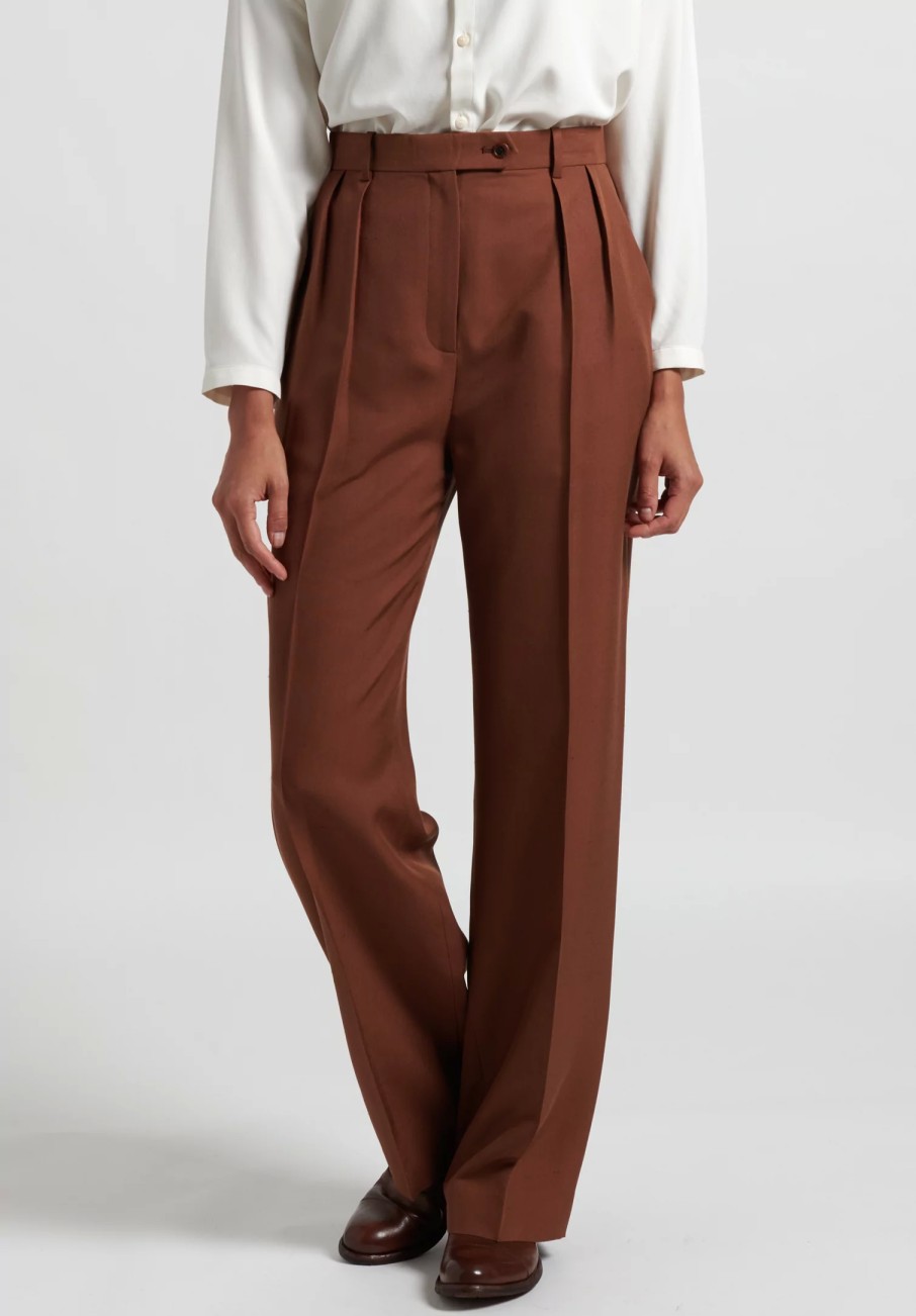 The Row Pants | Silk ''Nino'' Pants In Toffee Brown