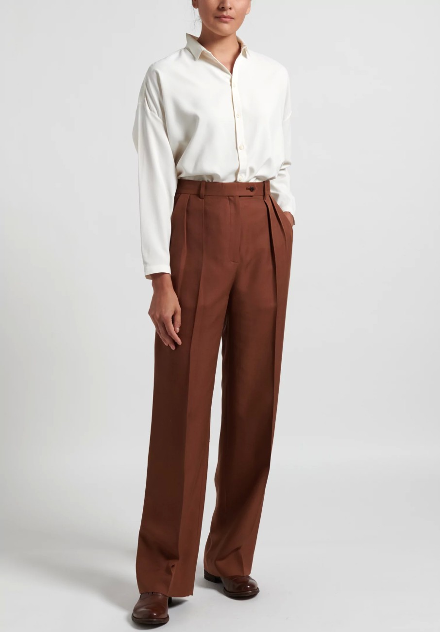 The Row Pants | Silk ''Nino'' Pants In Toffee Brown