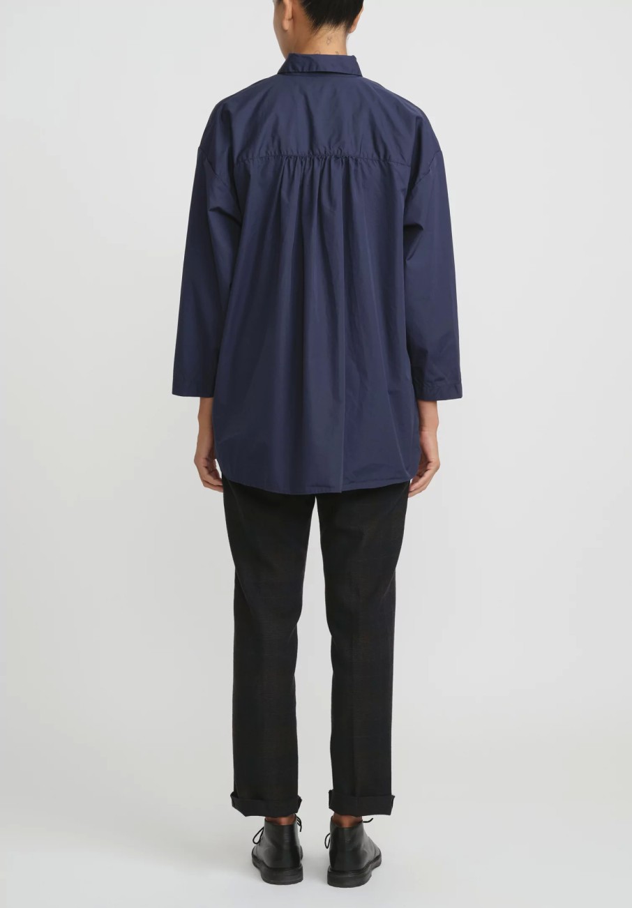 Bergfabel Shirts & Blouses | Washed Cotton Poplin Overshirt In Marine Blue