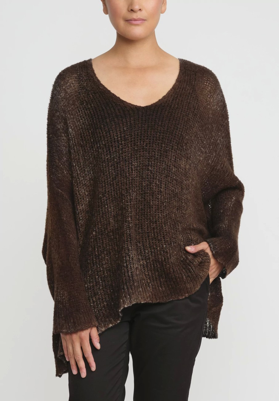 Avant Toi Knitwear | Hand-Painted Loose Knit V-Neck Sweater In Nero Cioccolato Brown