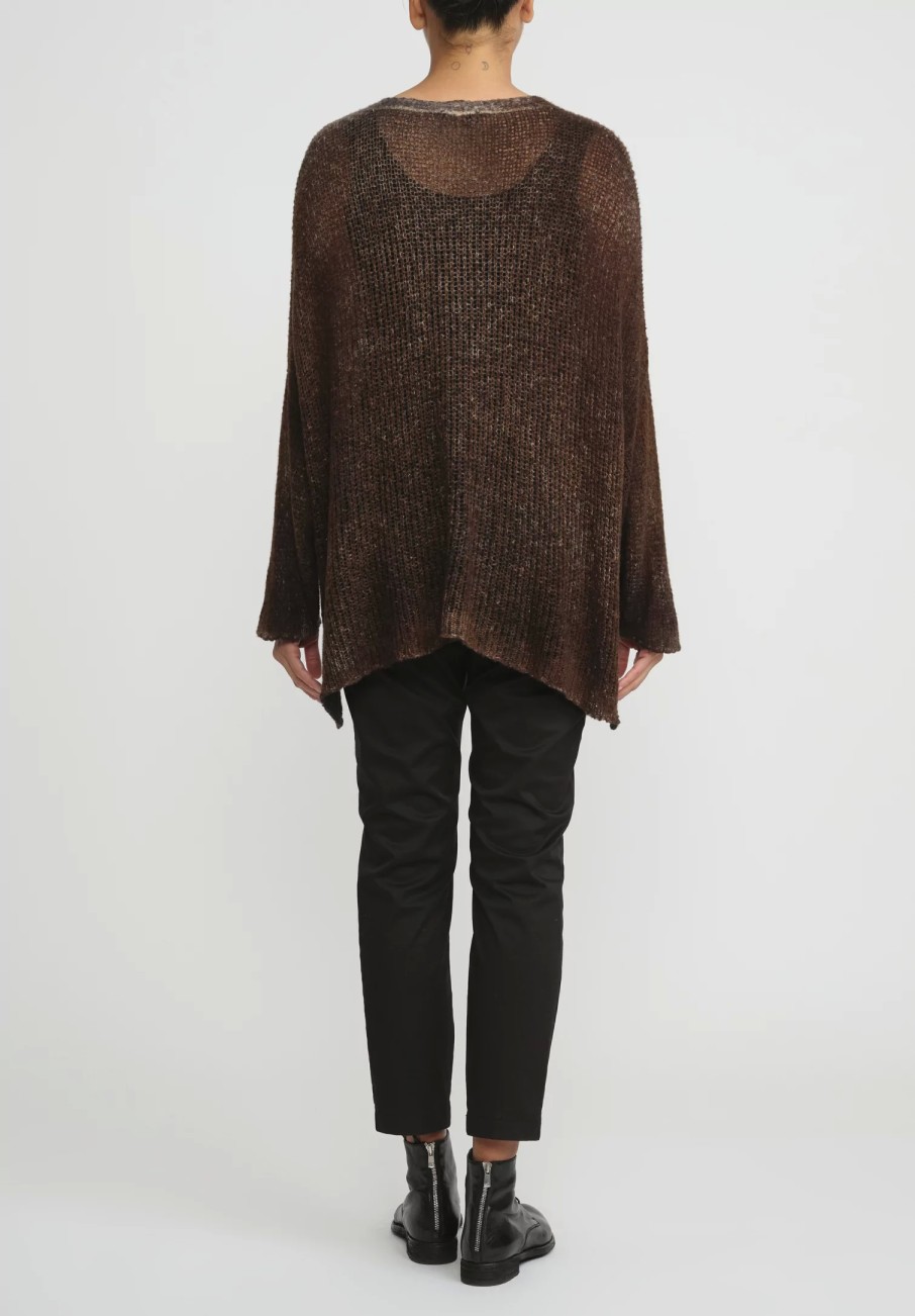 Avant Toi Knitwear | Hand-Painted Loose Knit V-Neck Sweater In Nero Cioccolato Brown