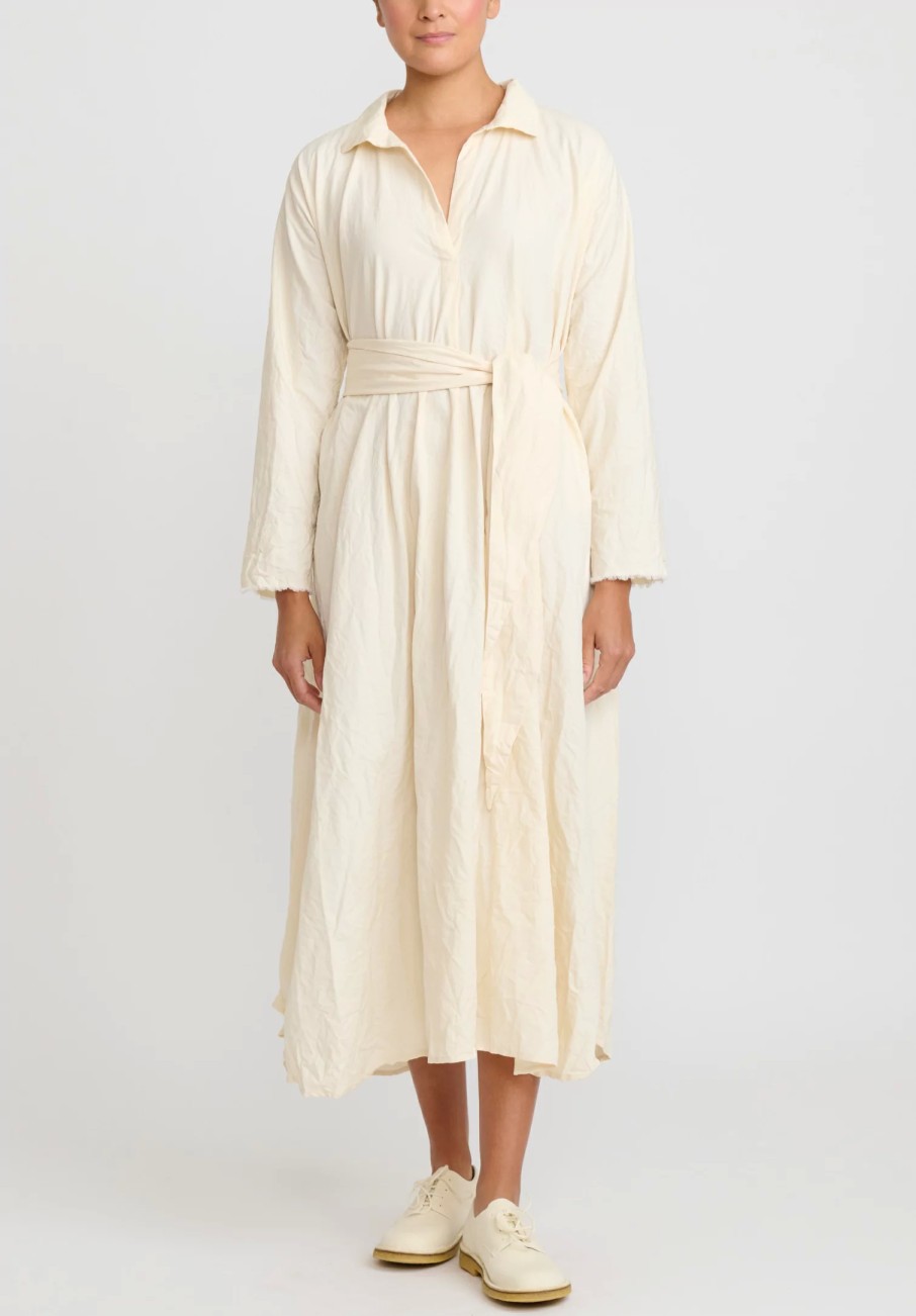 Daniela Gregis Dresses | Washed Cotton Abito Spicchi Colletto Dress In Panna Cream