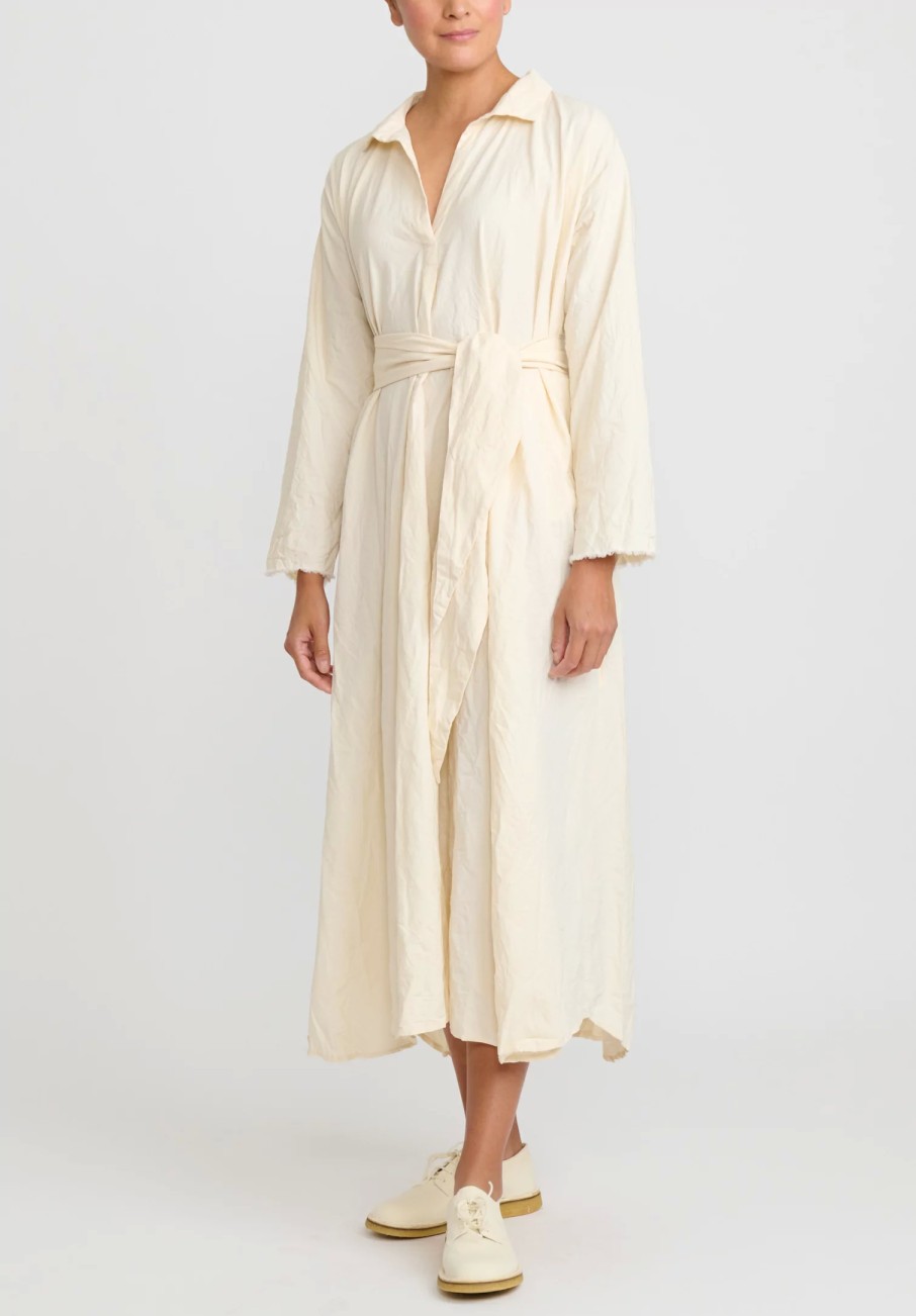 Daniela Gregis Dresses | Washed Cotton Abito Spicchi Colletto Dress In Panna Cream