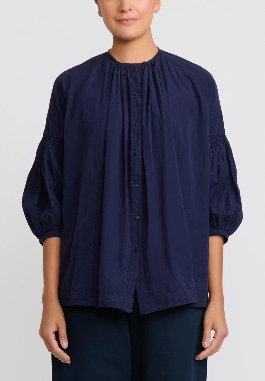 Casey Casey Shirts & Blouses | Light Paper Cotton 3 By 3 Shirt In Ink Blue